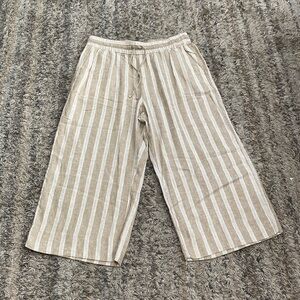 Banana Republic 55% linen wide leg striped crop elastic waist pant sz M petite